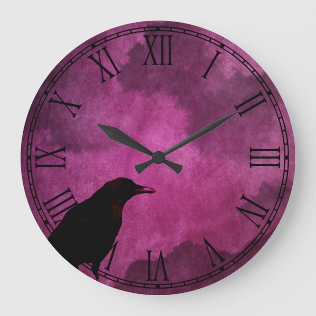 Spooky Halloween Raven Prints Large Clock (Front)