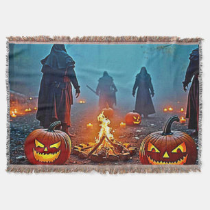Spooky Halloween Ritual Design Throw Blanket