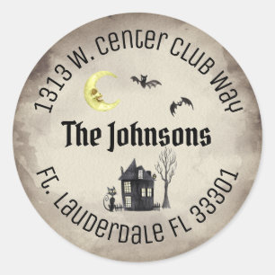 Spooky Halloween Round Sepia Return Address Labels