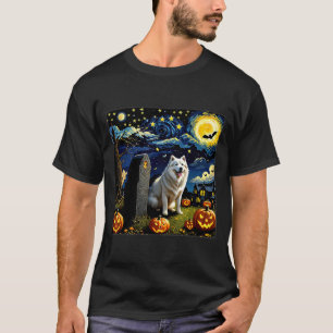 Spooky Halloween Samoyed Dog Starry Night T-Shirt