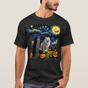 Spooky Halloween Samoyed Dog Starry Night T-Shirt