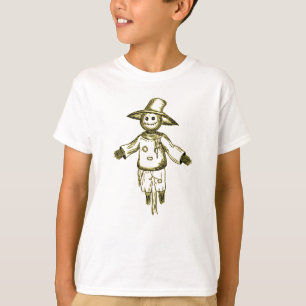 Spooky Halloween Scarecrow Vintage Gold Line Art T-Shirt