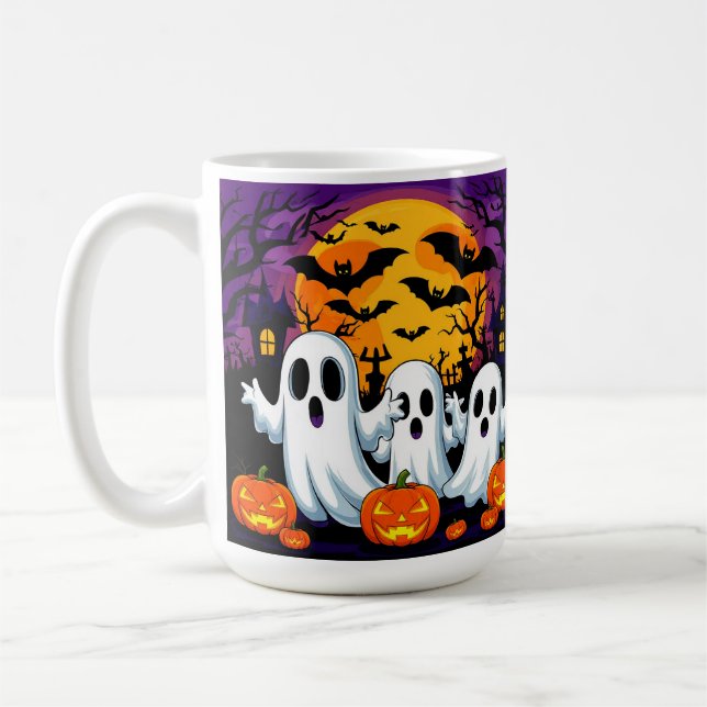 Spooky Halloween Scene with Ghosts Coffee Mug (Left)