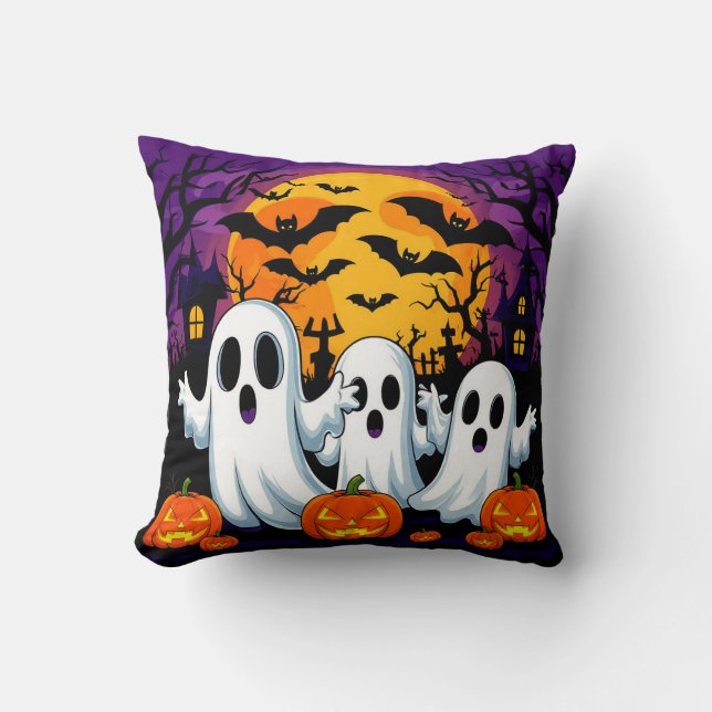 Spooky Halloween Scene with Ghosts Cushion (Front)