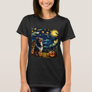 Spooky Halloween Sheltie Dog Starry Night T-Shirt