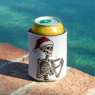 Spooky Halloween Sipping Coffee Christmas Santa Can Cooler