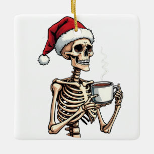 Spooky Halloween Sipping Coffee Christmas Santa  Ceramic Ornament