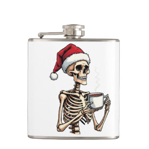 Spooky Halloween Sipping Coffee Christmas Santa Hip Flask
