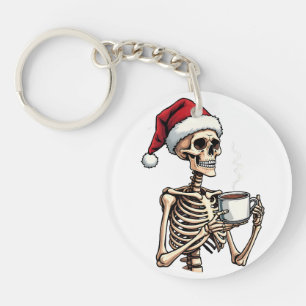 Spooky Halloween Sipping Coffee Christmas Santa  Key Ring