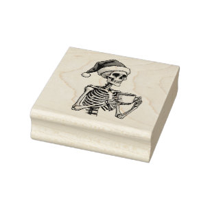 Spooky Halloween Sipping Coffee Christmas Santa Rubber Stamp