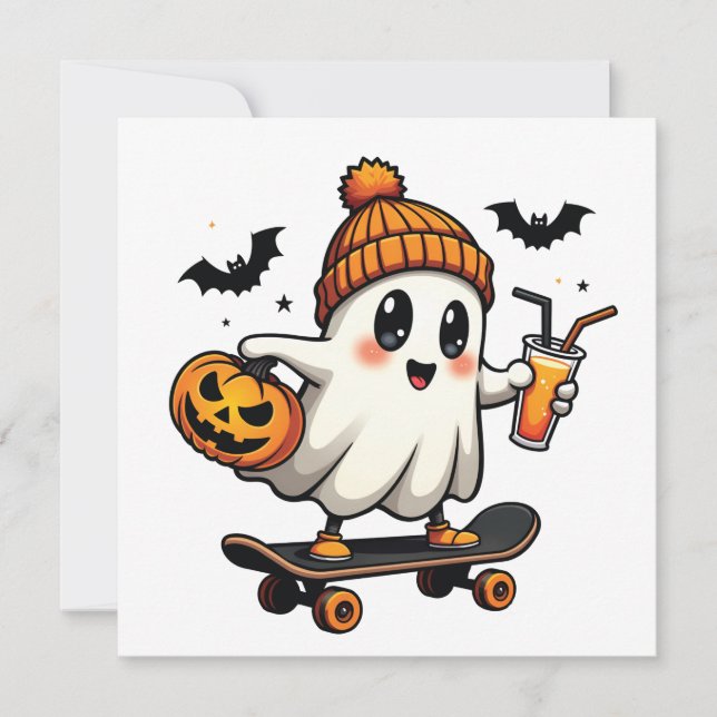 Spooky Halloween Skating Pumpkin Spice Ghost Fall Announcement (Front)