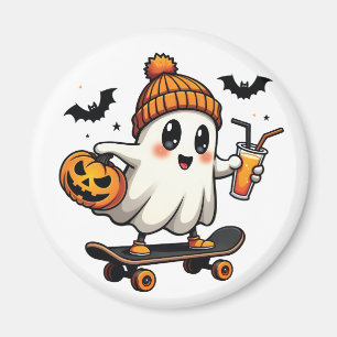 Spooky Halloween Skating Pumpkin Spice Ghost Fall Magnet