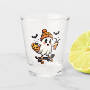 Spooky Halloween Skating Pumpkin Spice Ghost Fall Shot Glass