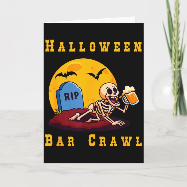 Spooky Halloween Skeleton Bar Hopper  Card (Front)
