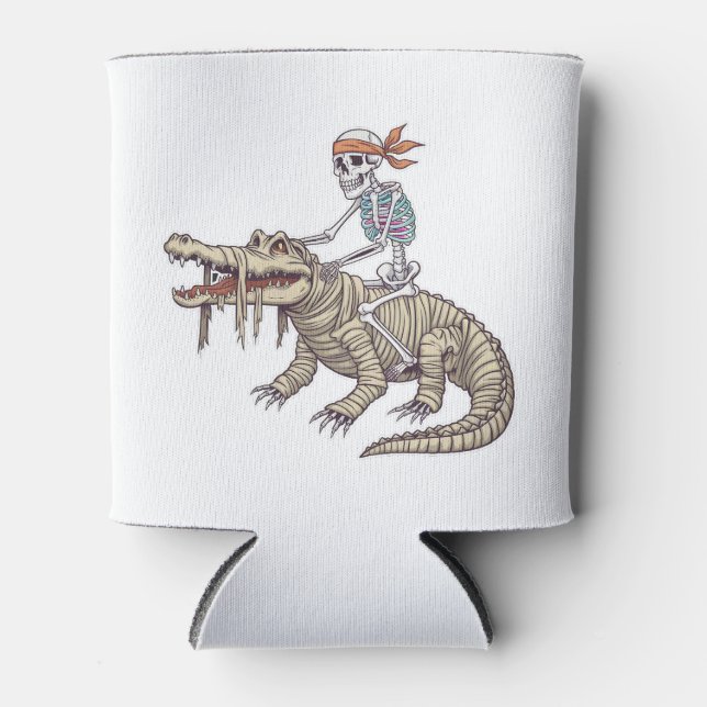 Spooky Halloween Skeleton Crocodile Mummy  Can Cooler (Front)