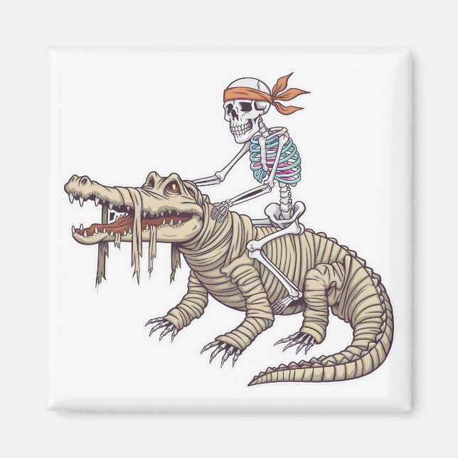Spooky Halloween Skeleton Crocodile Mummy  Magnet (Front)