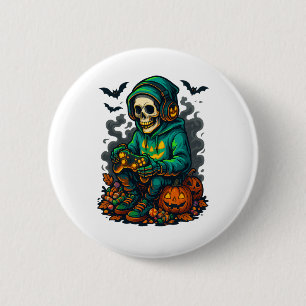 Spooky Halloween Skeleton Gamer Funny Video Gaming 6 Cm Round Badge