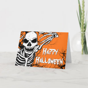 Spooky Halloween Skeleton Orange Scary Card