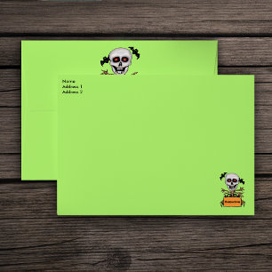 Spooky Halloween Skull Tree Branches Bats Envelopes