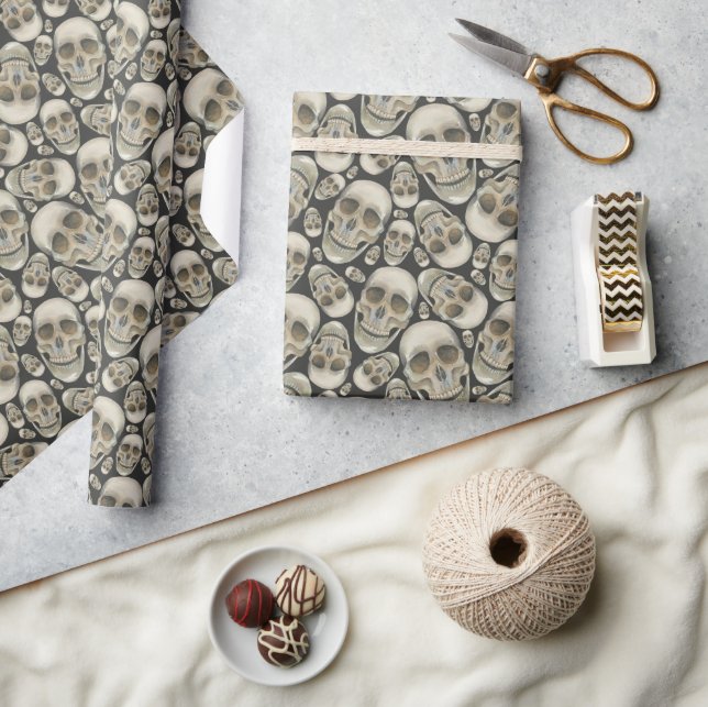 Spooky Halloween Skulls Pattern Wrapping Paper (Crafts)