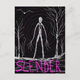 spooky Halloween slender man in woods Postcard