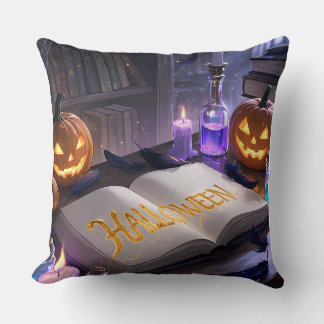 Spooky Halloween Spellbook Pumpkins Cushion