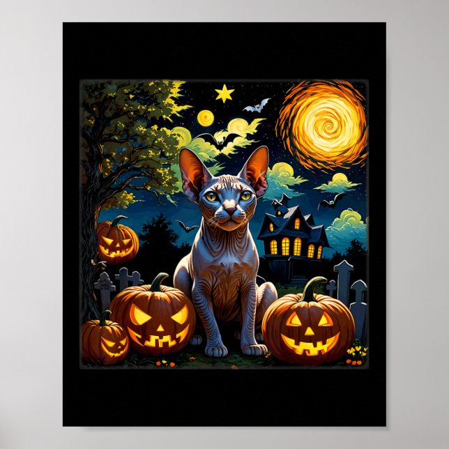 Spooky Halloween Sphynx Starry Night  Poster (Front)