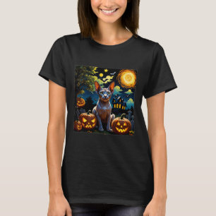 Spooky Halloween Sphynx Starry Night  T-Shirt