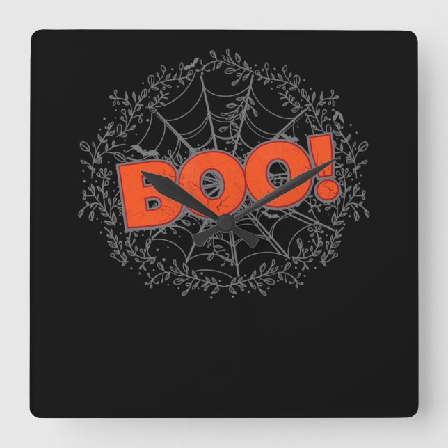 Spooky Halloween Spider Web Boo Gift Idea Square Wall Clock (Front)