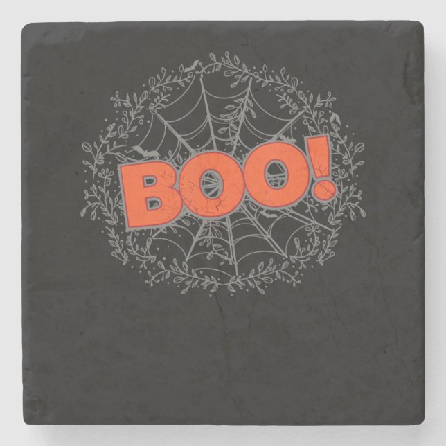 Spooky Halloween Spider Web Boo Gift Idea Stone Coaster (Front)
