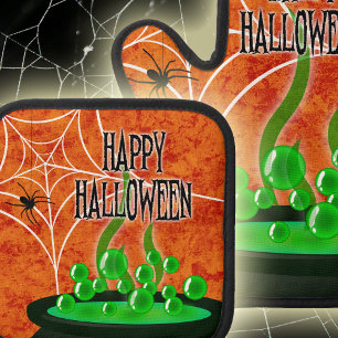 Spooky Halloween Spider Web Bubbling Cauldron Oven Mitt & Pot Holder Set