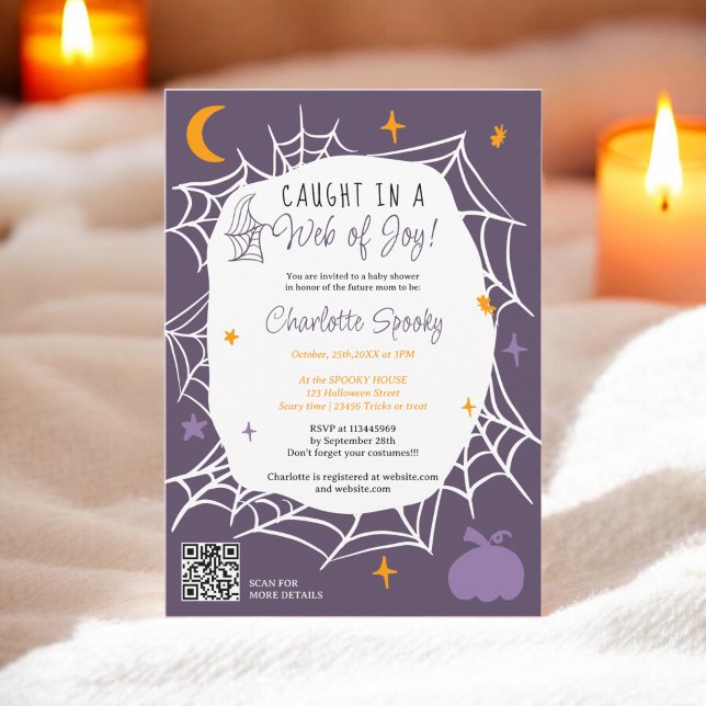 Spooky Halloween Spider web purple baby shower Invitation (Spooky Halloween Spider web purple baby shower Invitation)
