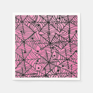Spooky Halloween Spider Webs on Pink Napkin