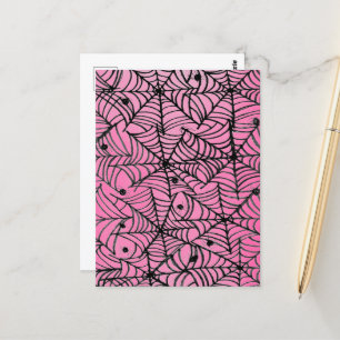 Spooky Halloween Spider Webs on Pink Postcard
