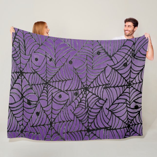 Spooky Halloween Spider Webs on Purple Fleece Blanket (In Situ)
