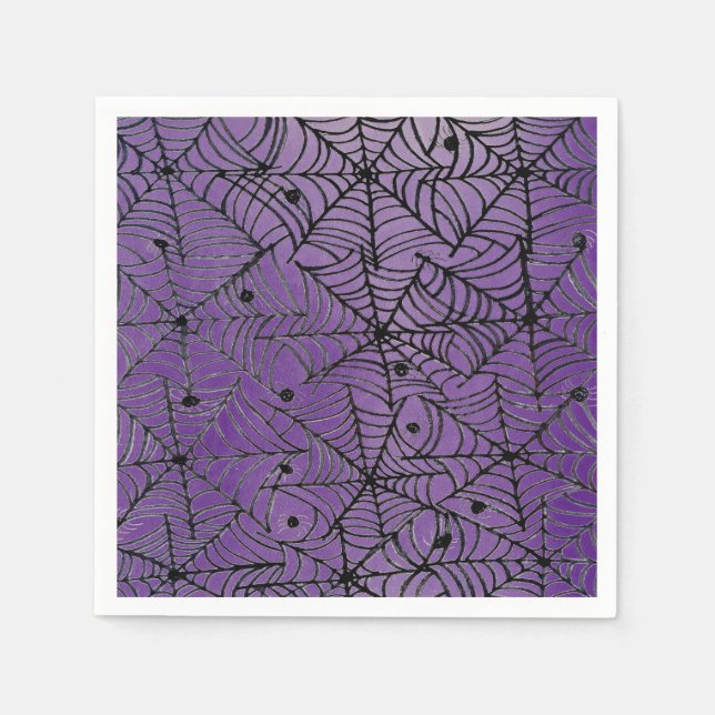 Spooky Halloween Spider Webs on Purple Napkin (Front)