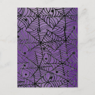 Spooky Halloween Spider Webs on Purple Postcard