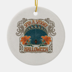 Spooky Halloween Spiders & Lily Victorian Vintage Ceramic Ornament