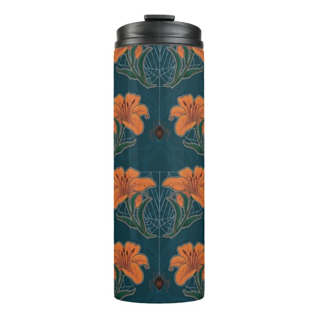 Spooky Halloween Spiders & Lily Victorian Vintage Thermal Tumbler (Front)