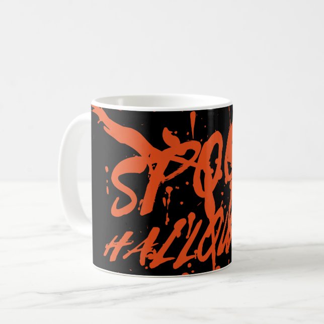 Spooky Halloween Splash Retro Red Orange Horror Coffee Mug (Front Left)