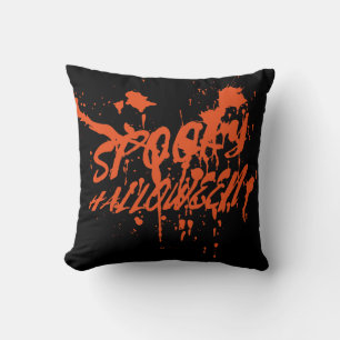 Spooky Halloween Splash Retro Red Orange Horror Cushion