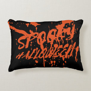Spooky Halloween Splash Retro Red Orange Horror Decorative Cushion