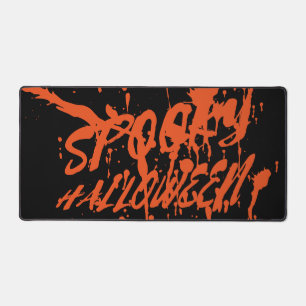 Spooky Halloween Splash Retro Red Orange Horror Desk Mat