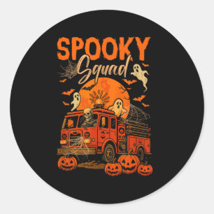 Spooky Halloween Squad Skeleton Driving Firetruck Classic Round Sticker