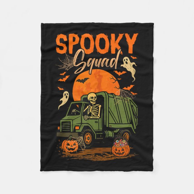 Spooky Halloween Squad Skeleton Driving Garbage Tr Fleece Blanket (Front)