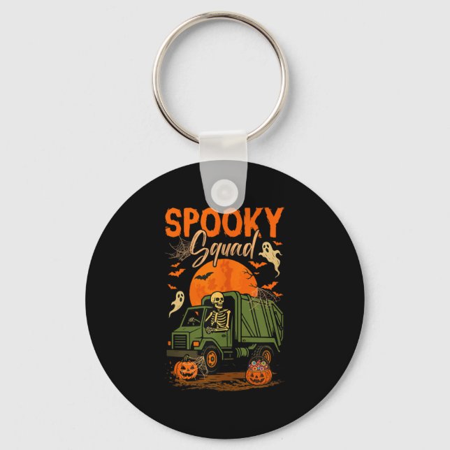 Spooky Halloween Squad Skeleton Driving Garbage Tr Key Ring (Front)