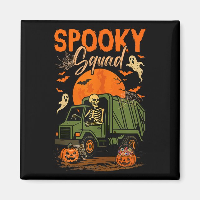 Spooky Halloween Squad Skeleton Driving Garbage Tr Magnet (Front)