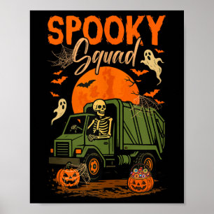 Spooky Halloween Squad Skeleton Driving Garbage Tr Poster