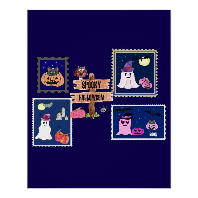 Spooky Halloween stamps Cliipart Poster (Front)