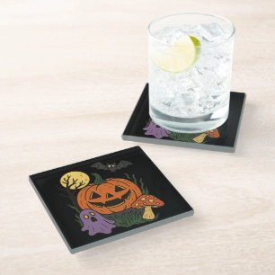 Spooky Halloween Sticker Glass Coaster